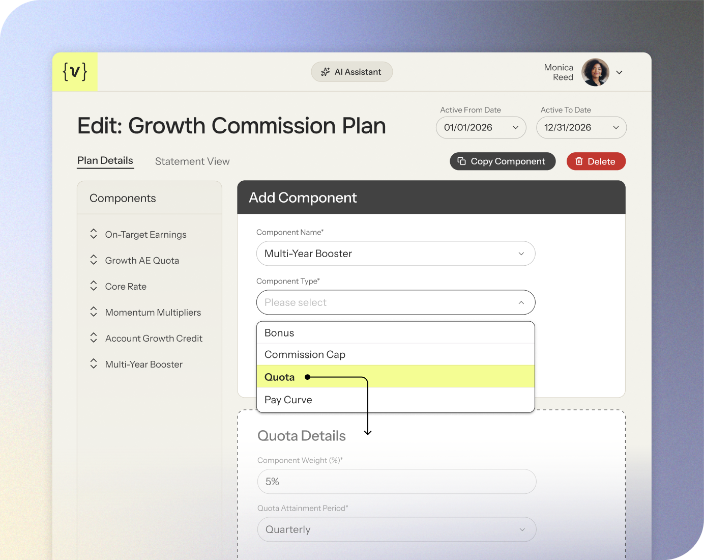 Variabl commission plan design interface
